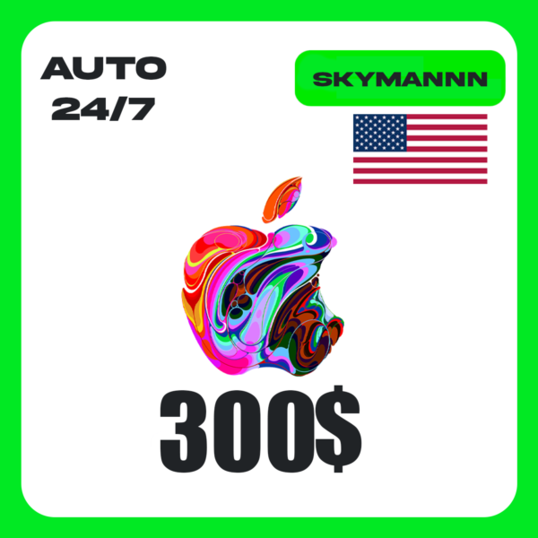 Apple iTunes 300$ USD США ПОДАРОЧНАЯ КАРТА АВТО 24/7
