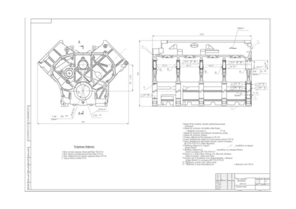 Ремонтный чертеж блока цилиндров КамАЗ-740