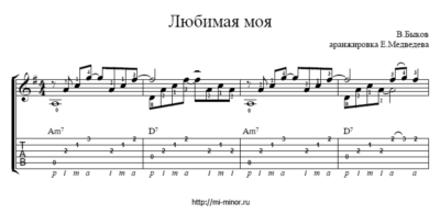 Любимая моя (В.Быков) - Табулатура и ноты для гитары