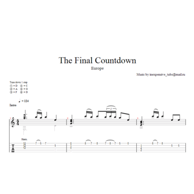 The Final Countdown (Europe) ноты, табы.