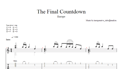 The Final Countdown (Europe) ноты, табы.