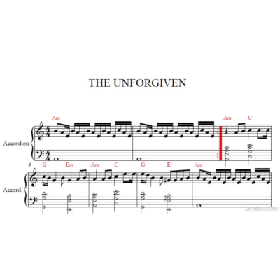UNFORGIVEN (METALIKA) НОТЫ для аккордеона/фортепиано