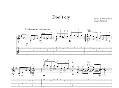 Don't Cry (Не плачь). Пьеса для гитары. Ноты и табы