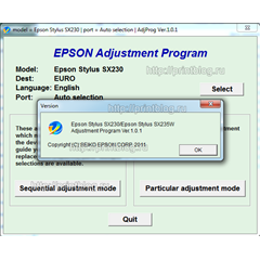 Adjustment program Epson Stylus SX230, SX235W