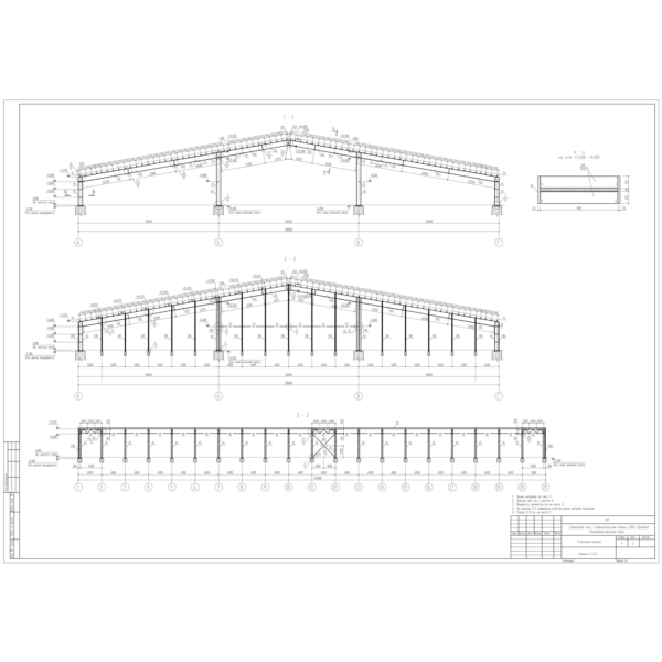 Одноэтажное трехпролетное здание 120х108м (DWG)