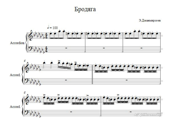 Э.Джанмирзоев "Бродяга"-ноты для аккордеона