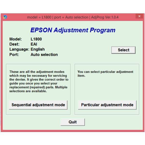 Adjustment program Epson L1800