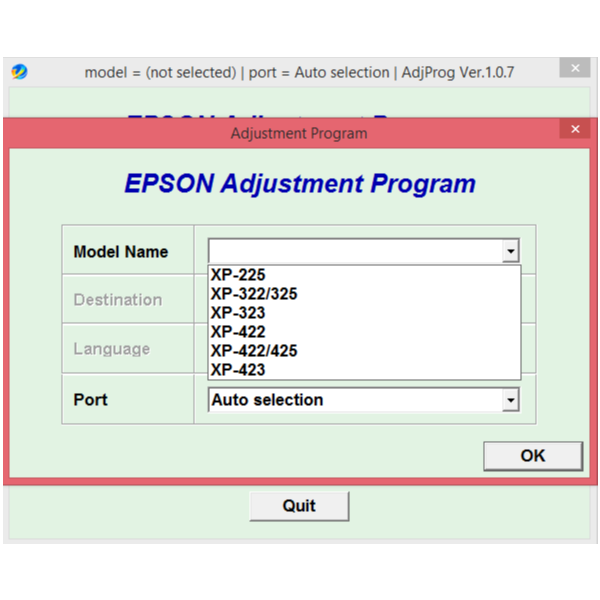 Adjustment program Epson XP-225, XP-322, XP-323,XP-423