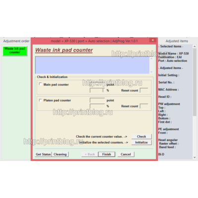 Adjustment program XP-530, XP-630, XP-830