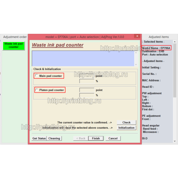 Adjustment program Epson EP-706A для сброса отработки