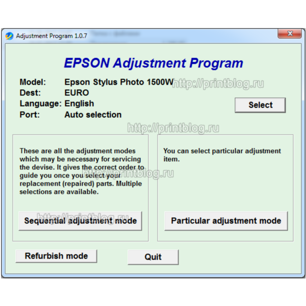 Adjustment program Epson Stylus Photo 1500W (EURO)