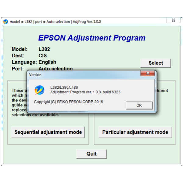 Adjustment program Epson L382, L386, L486 (Сброс)