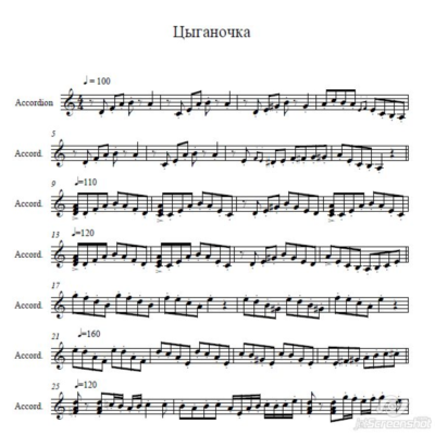 Цыганочка" исп.Д.Храмков (ноты для баяна и аккордеона)