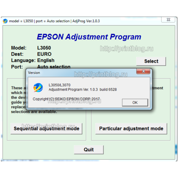 EPSON L3050, L3070 Adjustment program (сброс памперса)