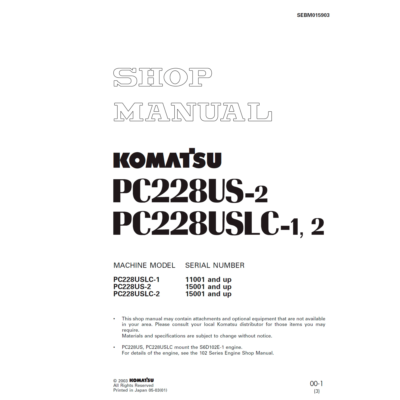 Komatsu PC228US-2, USLC-1, 2 Shop Manual