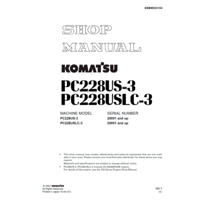 Komatsu PC228US-3, USLC-3 Shop Manual