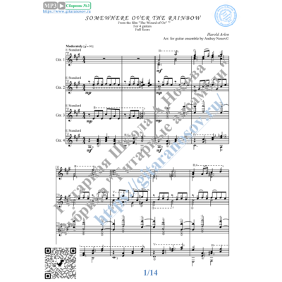 Somewhere over the Rainbow (Ноты для 4-х гитар)