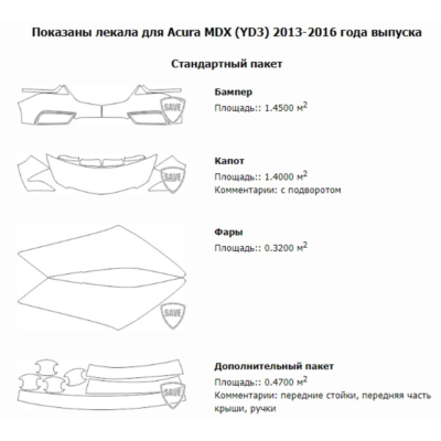 Электронные лекала на автомобили Acura MDX (YD3)