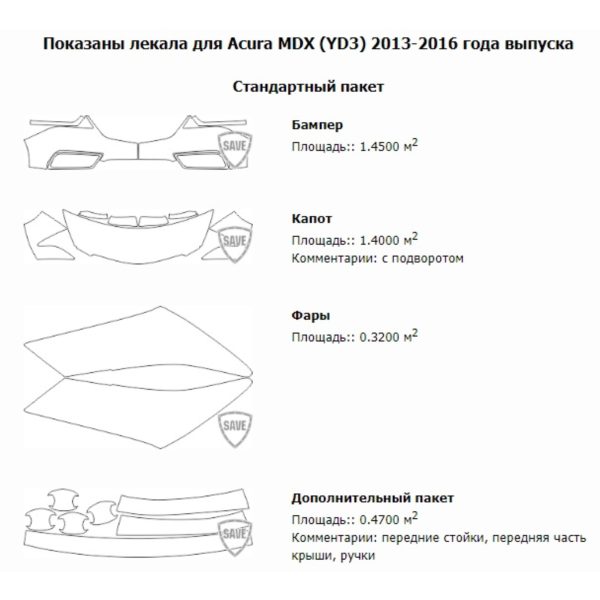 Электронные лекала на автомобили Acura MDX (YD3)