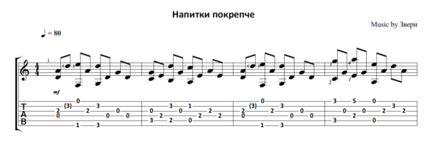 Напитки покрепче (Звери) - на гитаре ноты+табы