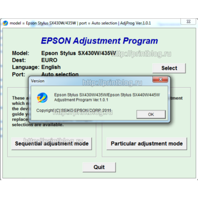 Adjustment program для Epson Stylus SX430W, SX435W