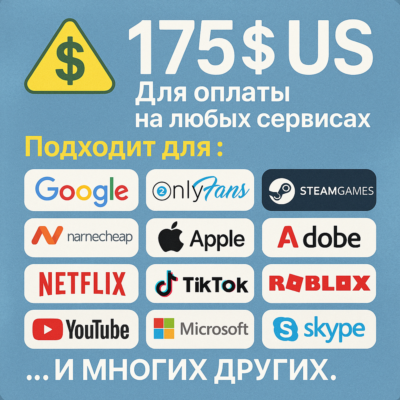 🌎US КАРТА 175$ для Google/Apple/PayPal и др💵 USD