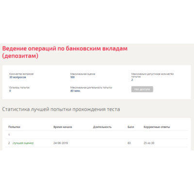 Ведение операций по банковским вкладам (депозитам).Тест