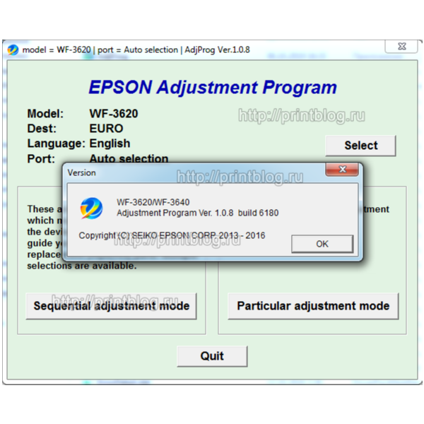 Adjustmen program Epson WF-3620, WF-3640