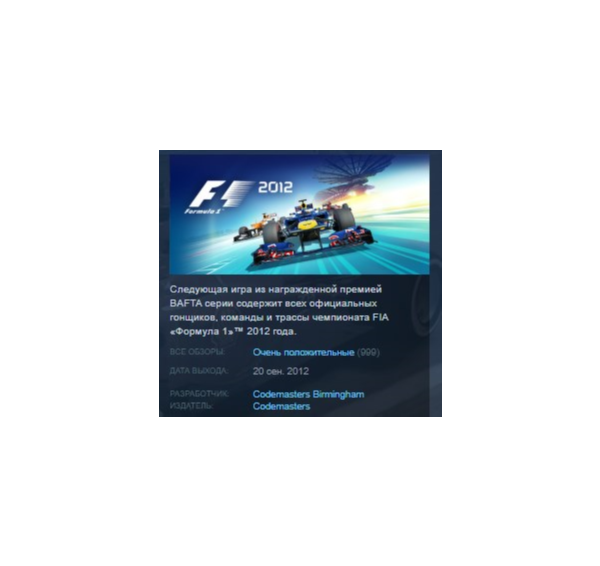 FORMULA F1 2012 STEAM KEY РФ+СНГ ЛИЦЕНЗИЯ СТИМ КЛЮЧ