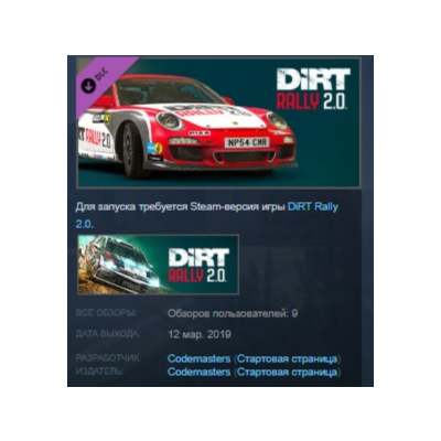 DiRT Rally 2.0 - Porsche 911 RGT Rally Spec STEAM KEY