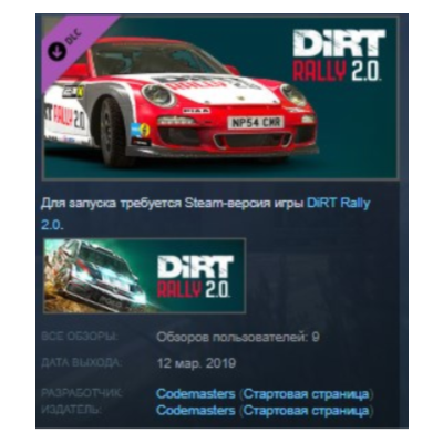 DiRT Rally 2.0 - Porsche 911 RGT Rally Spec STEAM KEY