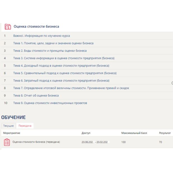 Оценка стоимости бизнеса (ответы тест Синергия) 70 балл