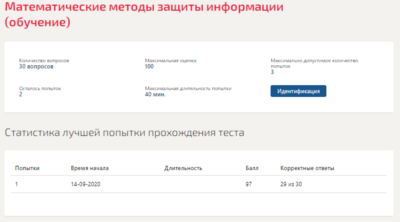Математические методы защиты информации.Тест Синергия