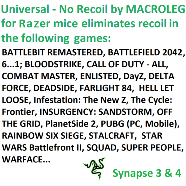 Universal — No recoil. Пак макросов для Synapse 3 и 4