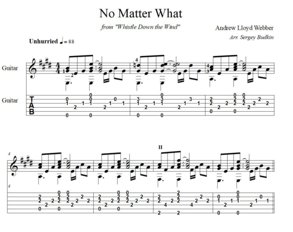 No Matter What (Эндрю Ллойд Уэббер) - для гитары
