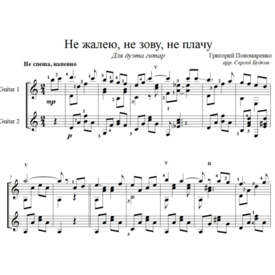 Не жалею, не зову, не плачу (для дуэта гитар)