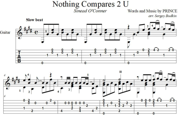 Nothing Compares 2 U (Шинейд О'Коннор) для гитары