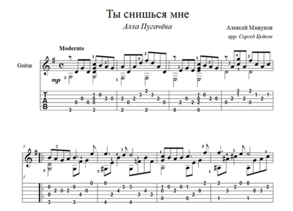 Ты снишься мне (Алла Пугачева) - для гитары
