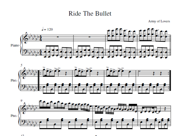 Army Of Lovers - Ride The Bullet (ноты для фортепиано)