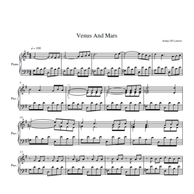 Army Of Lovers - Venus And Mars (ноты для фортепиано)