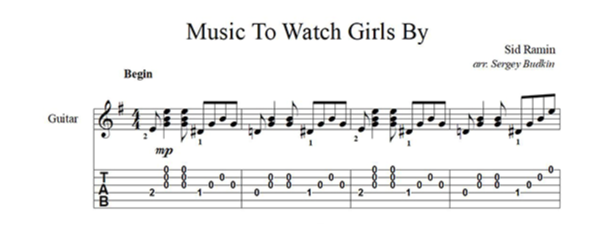 Music To Watch Girls By (Сид Рамин) для гитары