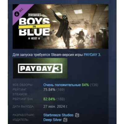 PAYDAY 3: Boys in Blue Heist АВТОДОСТАВКА STEAM GLOBAL МГНОВЕННО ЛИЦЕНЗИЯ