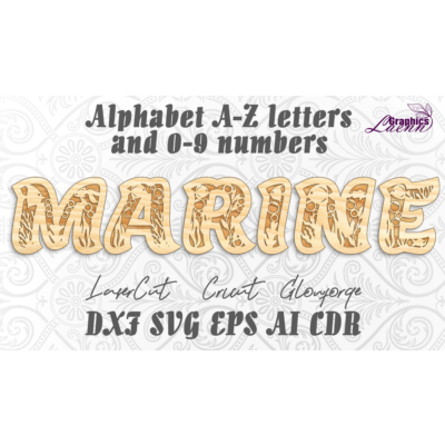 Морской алфавит буквы a-z, цифры 0-9 для лазерной резки