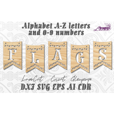 Алфавит Флаги буквы a-z, цифры 0-9 для лазерной резки