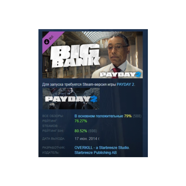 PAYDAY 2: The Big Bank Heist DLC АВТОДОСТАВКА STEAM РОССИЯ