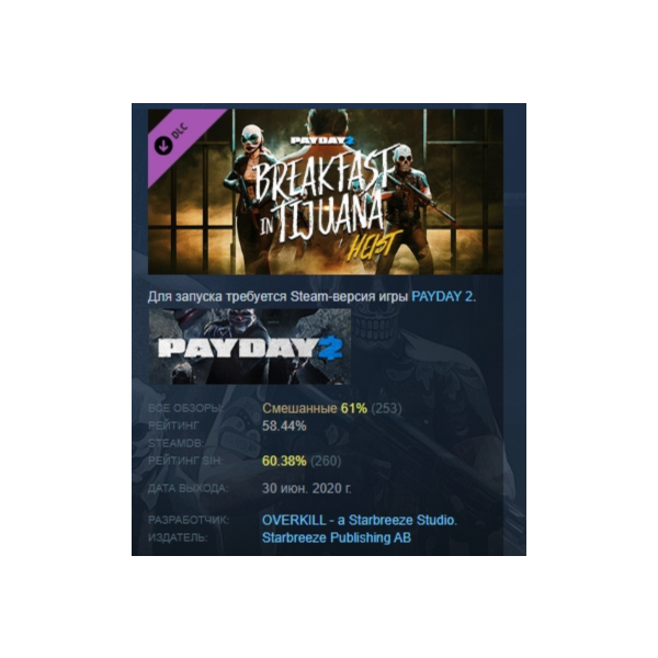 PAYDAY 2: Breakfast in Tijuana Heist DLC АВТОДОСТАВКА STEAM РОССИЯ