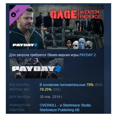 PAYDAY 2: Gage Weapon Pack #02 DLC АВТОДОСТАВКА STEAM РОССИЯ