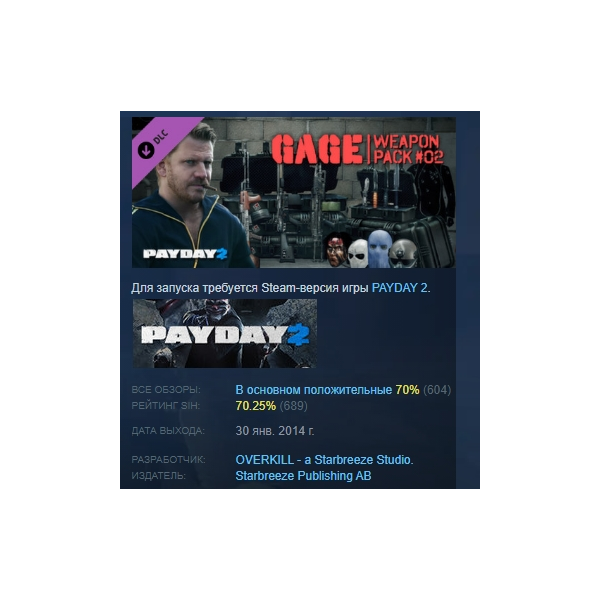 PAYDAY 2: Gage Weapon Pack #02 DLC АВТОДОСТАВКА STEAM РОССИЯ