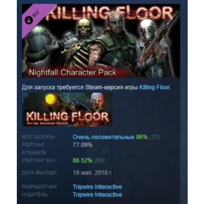 Killing Floor Nightfall Character Pack DLC АВТОДОСТАВКА STEAM РОССИЯ