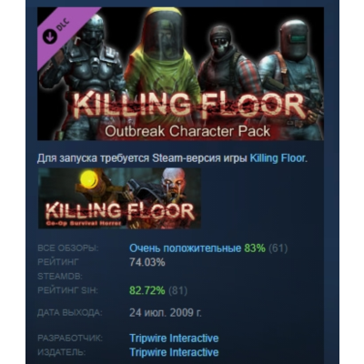 Killing Floor Outbreak Character Pack АВТОДОСТАВКА STEAM РОССИЯ